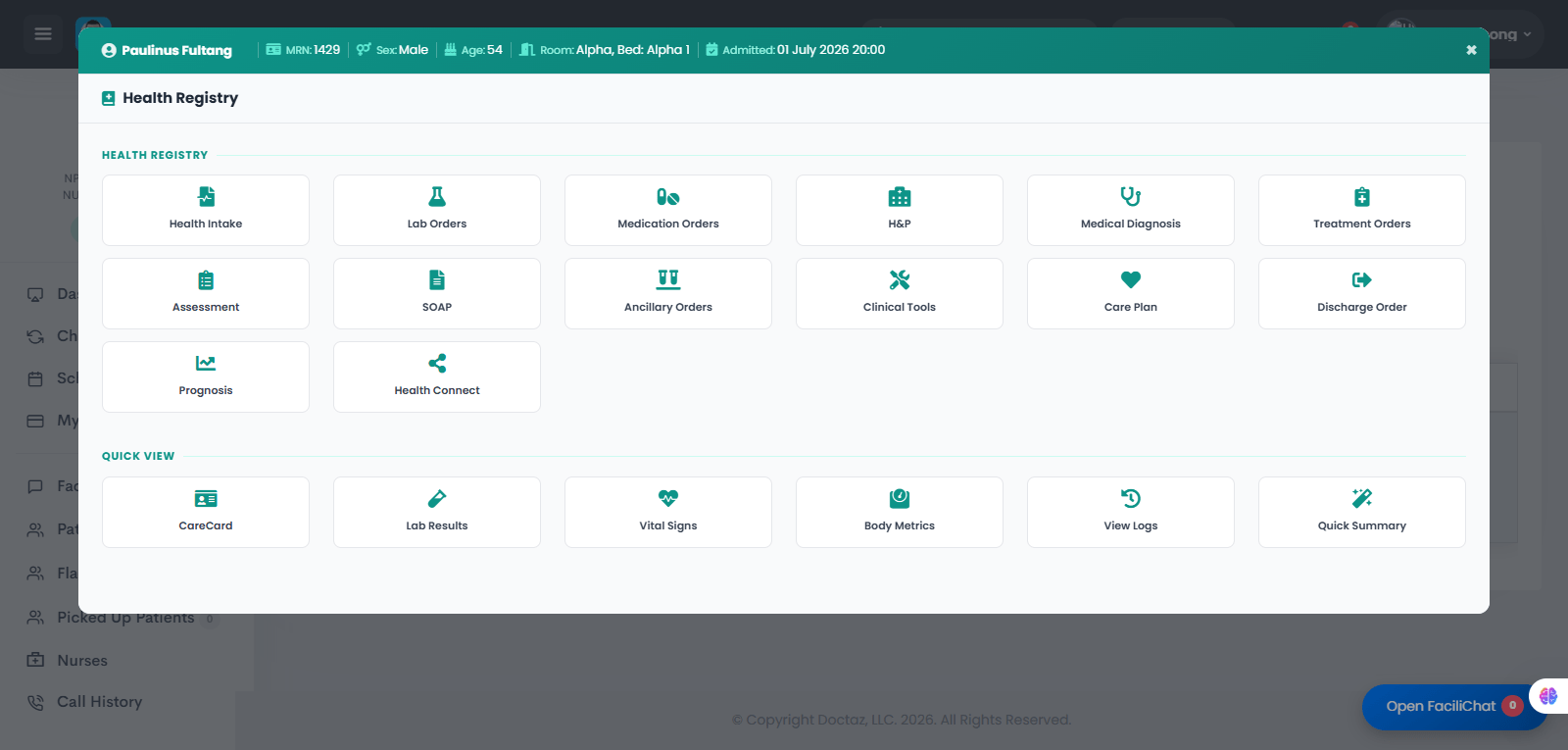 Provider Opens the Patient’s Health Registry