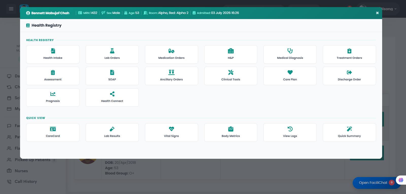 Provider Opens the Patient's Health Registry