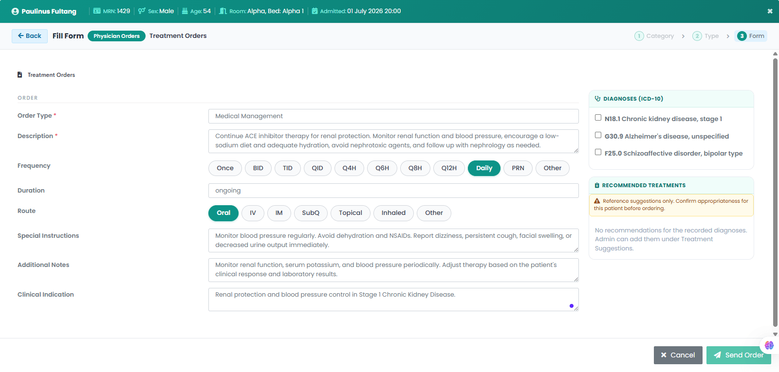 Provider Creates the Treatment Order