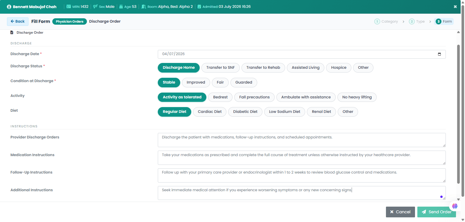 Provider Completes the Discharge Order