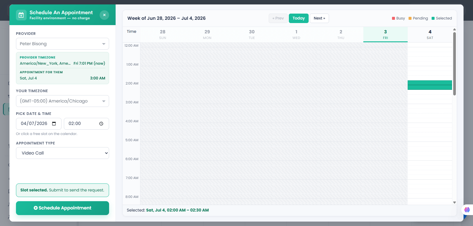 Select Provider and Appointment Details